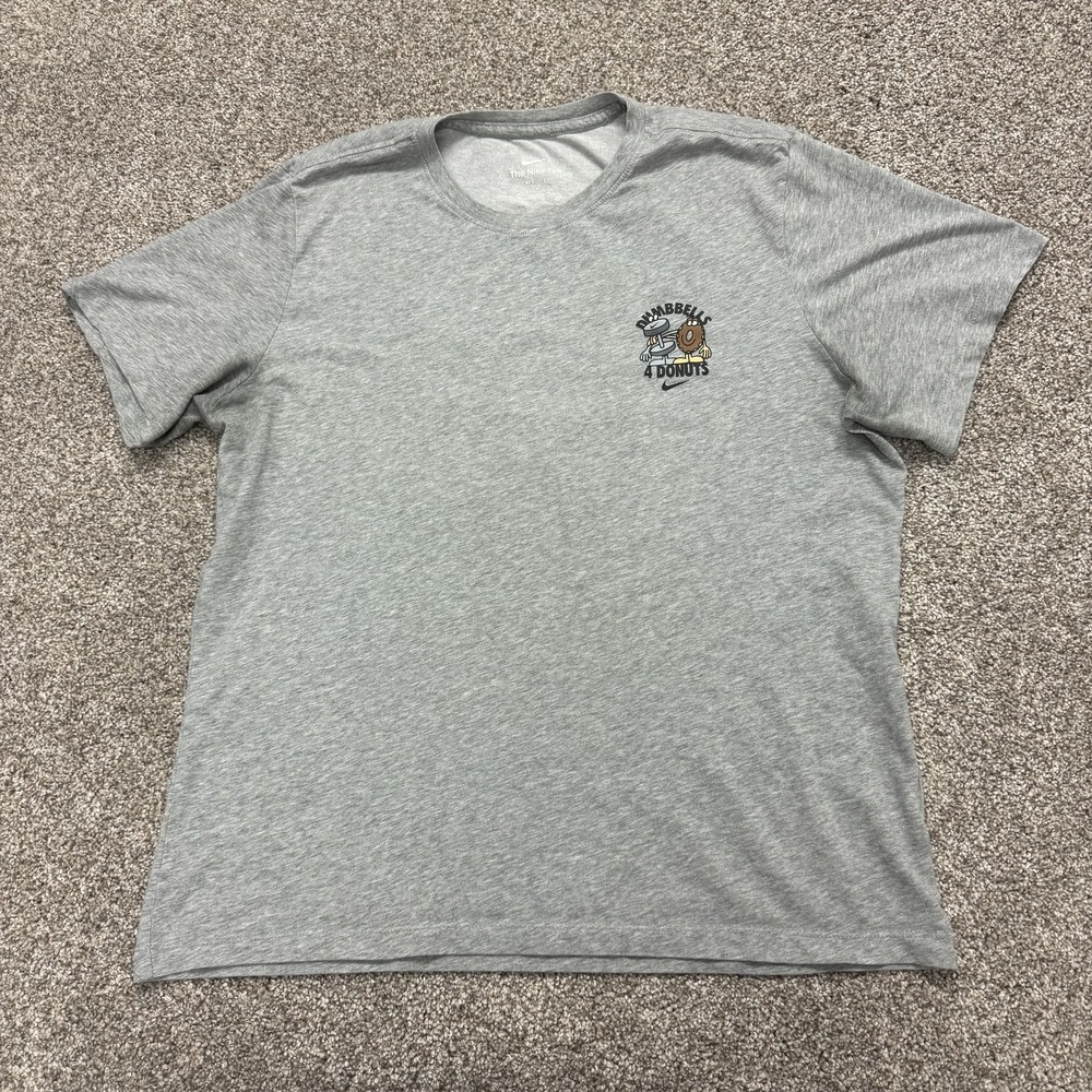 Nike Shirt Mens Large Gray Dumbbells 4 Donuts Dri-Fit Tee T-Shirt Graphic